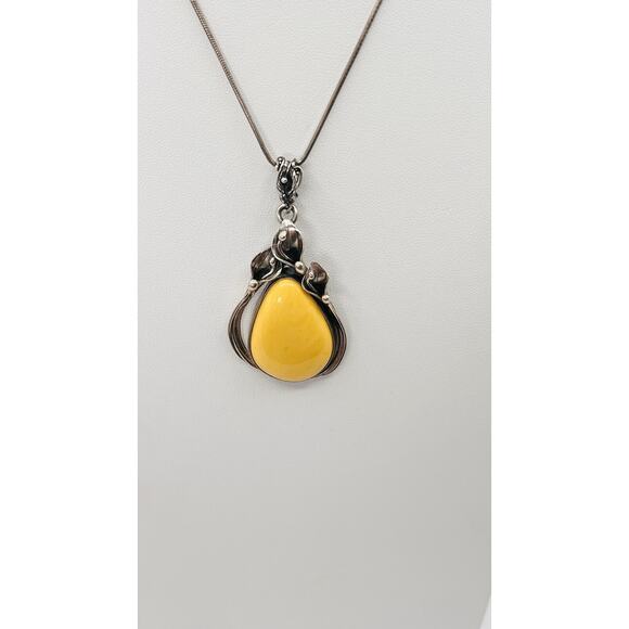 SZ Vintage Teardrop Baltic Yellow Yoke Amber Lily Frame Pendant Only Silver 925 - Picture 10 of 10